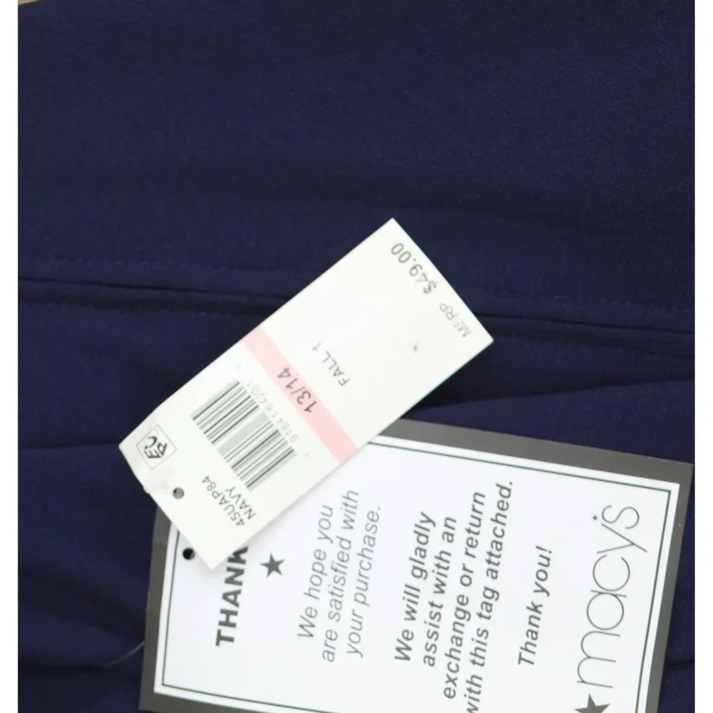 NWT B. Darlin Sleeve Mockneck Fit Flare Faux Pocket Mini Dress Navy Blue 13/14